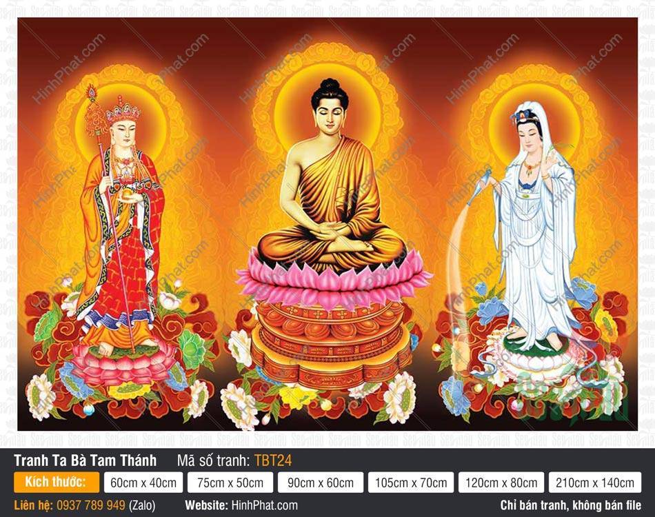 Hình Ta Bà Tam Thánh TBT24 Hình Ta Bà Tam Thánh TBT24 Đức Thích Ca tọa sen hồng hai Bồ Tát đứng