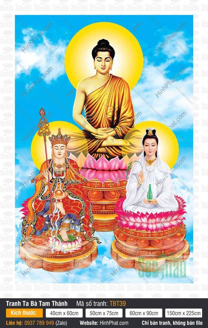 Hình Ta Bà Tam Thánh TBT39 Hình Ta Bà Tam Thánh TBT39 ba Ngài tòa sen hồng bố cục tầng bậc