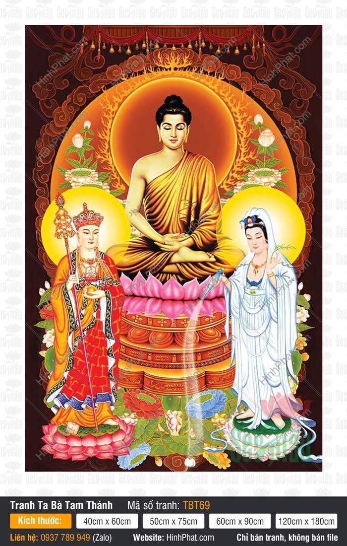 Hình Ta Bà Tam Thánh TBT69 Hình Ta Bà Tam Thánh TBT69 nền nâu trầm họa tiết cổ điển trang nghiêm