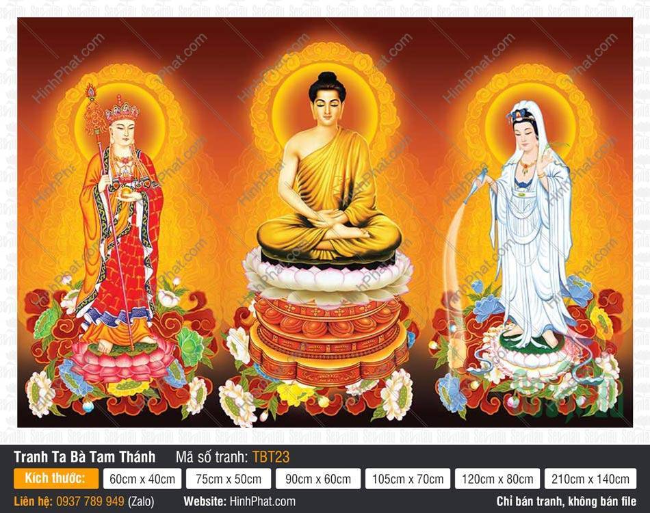 Hình Ta Bà Tam Thánh, Sa Bà Tam Thánh TBT23 Hình Ta Bà Tam Thánh TBT23 Đức Thích Ca ngồi và hai vị Bồ Tát đứng trên đài sen