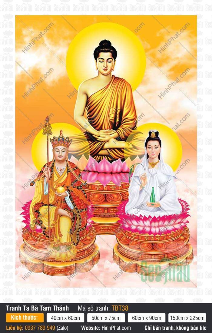 Hình Ta Bà Tam Thánh, Sa Bà Tam Thánh TBT38 Hình Ta Bà Tam Thánh Sa Bà Tam Thánh TBT38 ngự đài sen nền vàng cam rực rỡ