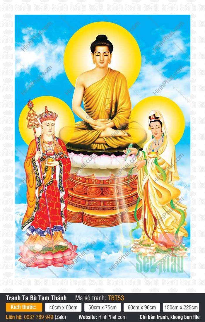 Hình Ta Bà Tam Thánh, Sa Bà Tam Thánh TBT53 Hình Ta Bà Tam Thánh TBT53 Đức Thích Ca tọa tòa sen cánh trắng thanh tịnh