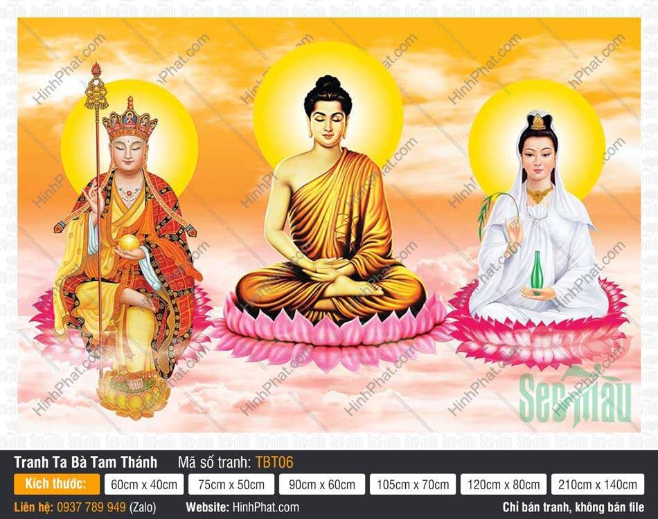 Hình Ta Bà Tam Thánh TBT06, Tranh Sa Bà Tam Thánh Hình Ta Bà Tam Thánh TBT06, Tranh Sa Bà Tam Thánh ngự tòa sen hồng