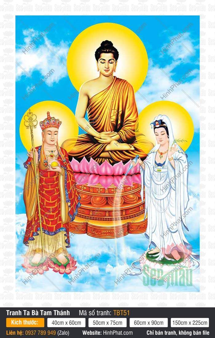 Hình Ta Bà Tam Thánh TBT51 Hình Ta Bà Tam Thánh TBT51 khắc họa ba vị ngự trên đài sen hồng