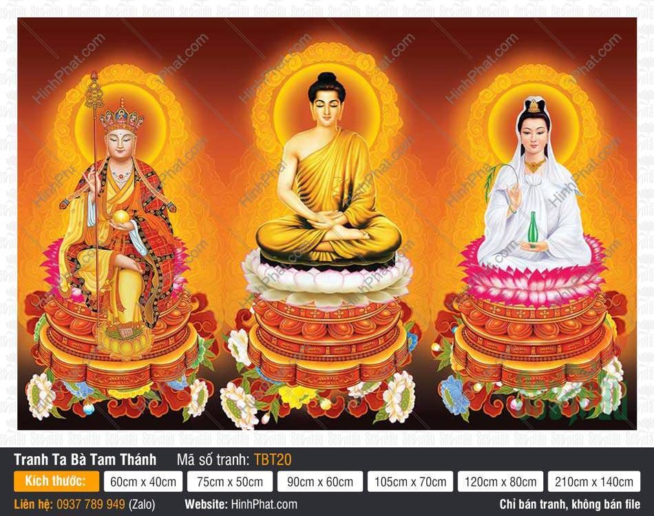 Sa Bà Tam Thánh TBT20 Sa Bà Tam Thánh TBT20 ba vị ngự đài sen trắng hồng và bệ đồng cổ kính