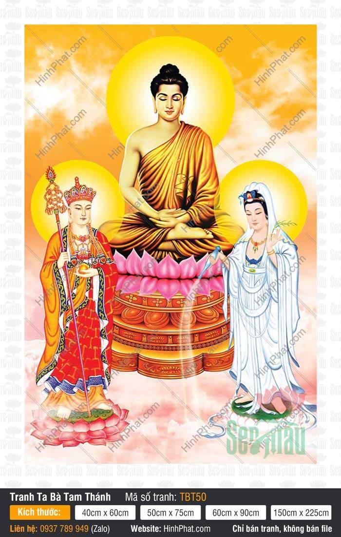 Sa Bà Tam Thánh TBT50 Sa Bà Tam Thánh TBT50 khắc họa Đức Quan Âm áo lam ngự tòa sen