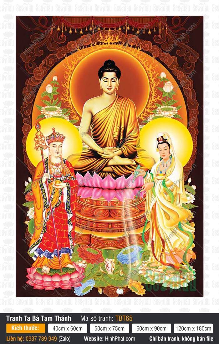 Sa Bà Tam Thánh TBT65 Sa Bà Tam Thánh TBT65 khắc họa Đức Phật Thích Ca và hai vị Bồ Tát tòa sen
