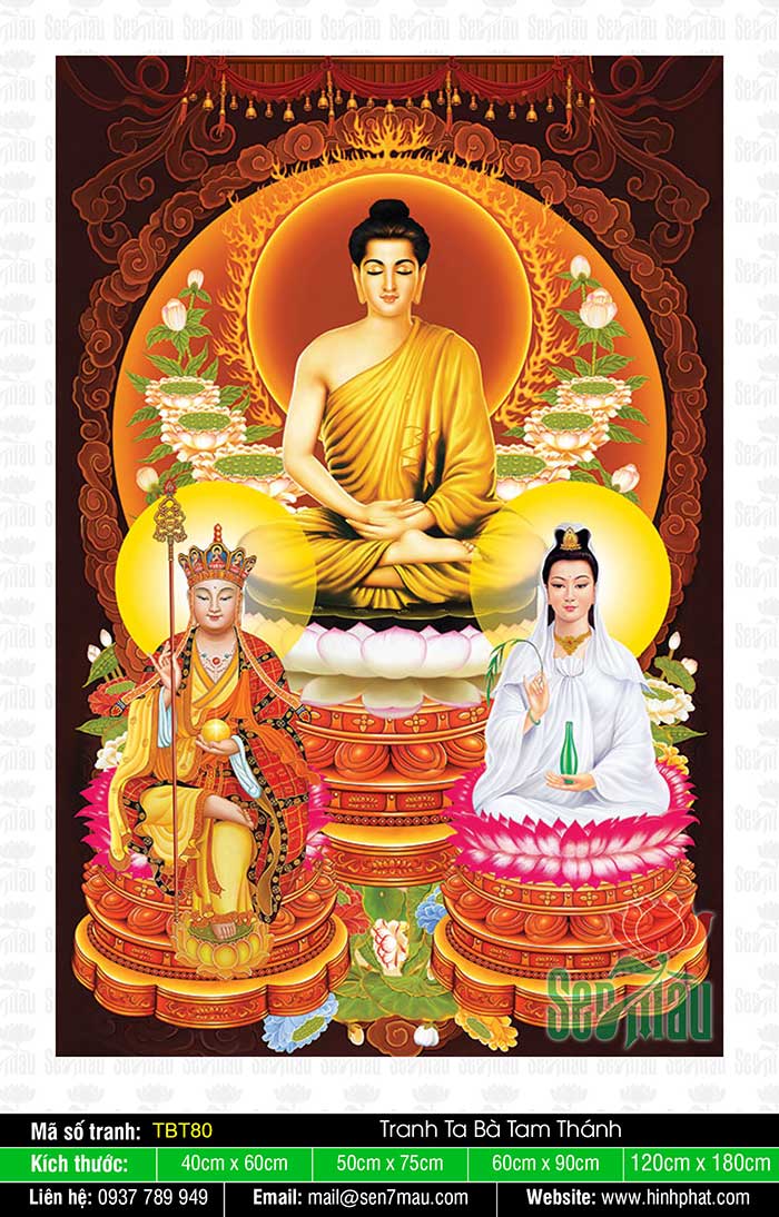 Sa Bà Tam Thánh - Phật Thích Ca Quan Âm Bồ Tát Địa Tạng Bồ Tát TBT80