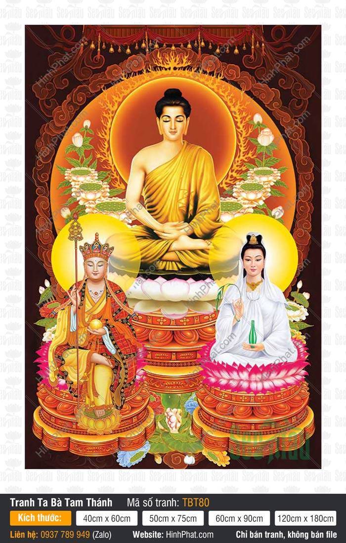 Sa Bà Tam Thánh TBT80 Sa Bà Tam Thánh TBT80 phác họa Đức Phật và hai Bồ Tát ngự tọa tự tại