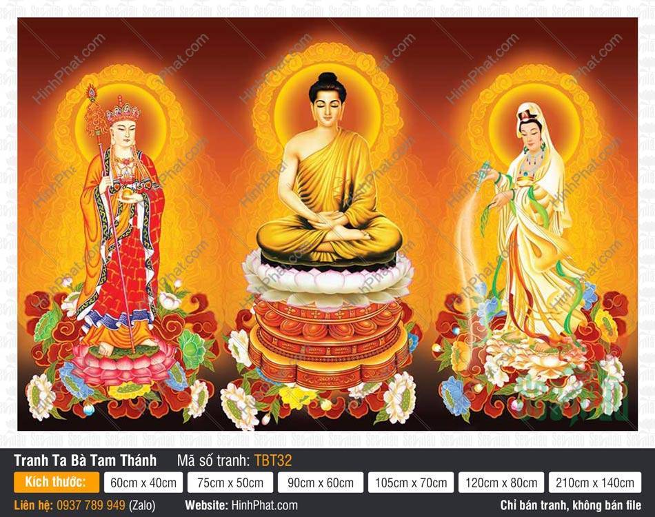Sa Bà Tam Thánh TBT32 Sa Bà Tam Thánh TBT32 phác họa Đức Thích Ca ngồi thiền cùng hai đại Bồ Tát dáng đứng