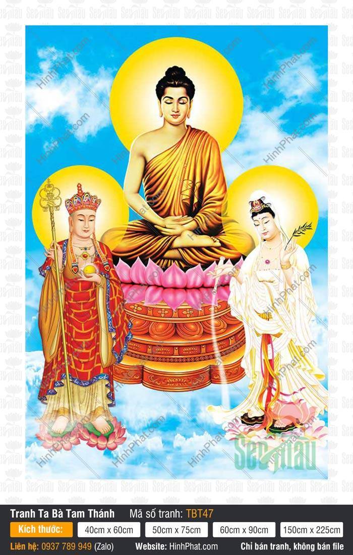 Sa Bà Tam Thánh TBT47 Sa Bà Tam Thánh TBT47 phác họa ba đấng từ bi ngự trên đài sen