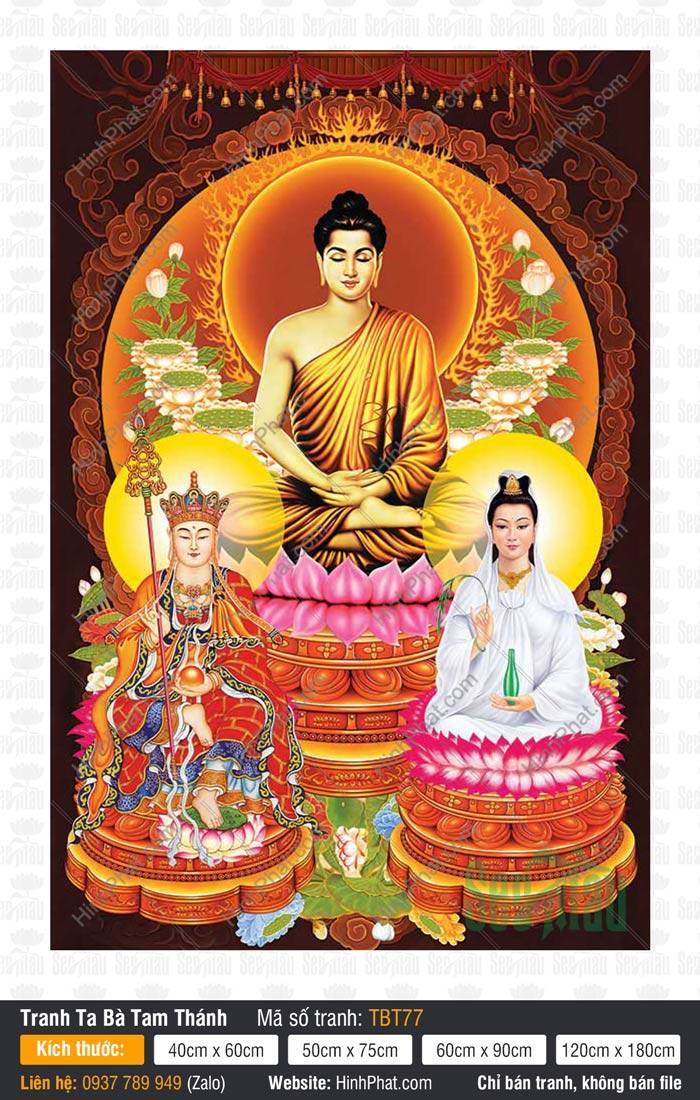 Sa Bà Tam Thánh TBT77 Sa Bà Tam Thánh TBT77 phác họa Đức Phật và hai vị Bồ Tát ngồi đài sen