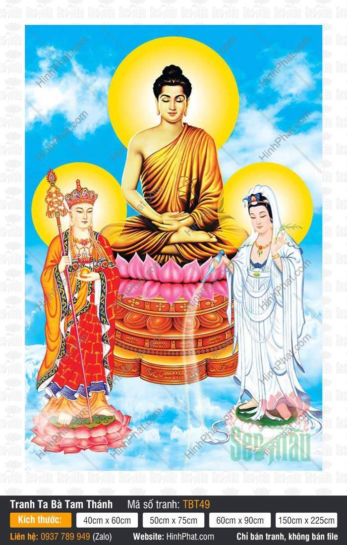 Ta Bà Tam Thánh TBT49 Ta Bà Tam Thánh TBT49 họa hình ba vị thánh giữa trời xanh mây trắng