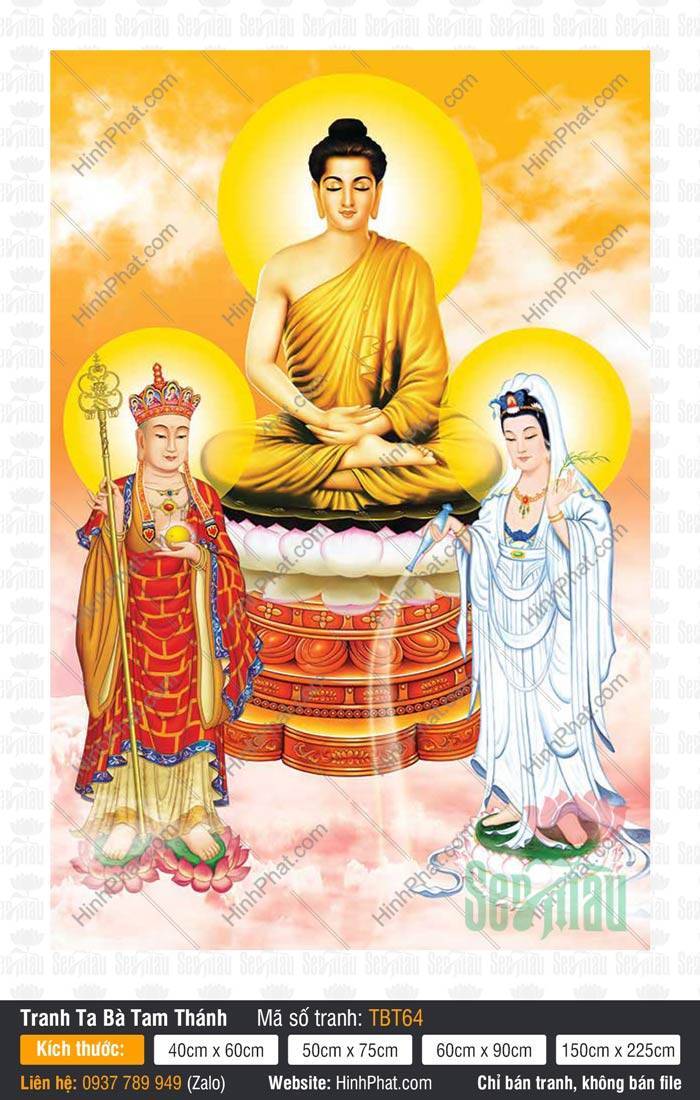 Ta Bà Tam Thánh TBT64 Ta Bà Tam Thánh TBT64 phác họa ba vị thánh ngự trên liên hoa hồng