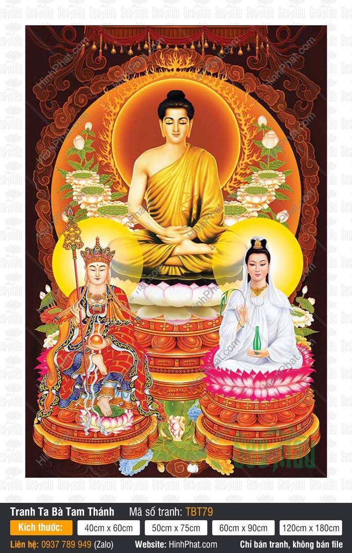 Ta Bà Tam Thánh TBT79 Ta Bà Tam Thánh TBT79 phác họa ba vị thánh đồng tọa thiền trên đài sen
