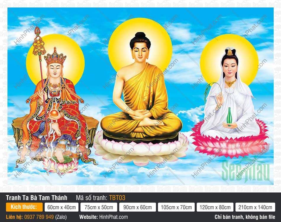 Ta Bà Tam Thánh, Sa Bà Tam Thánh TBT03 Tranh Ta Bà Tam Thánh, Sa Bà Tam Thánh TBT03 tọa đài sen thanh tịnh