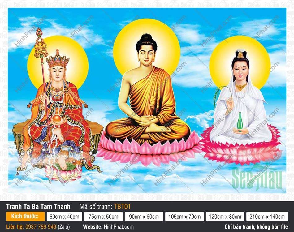 Ta Bà Tam Thánh TBT01 Tranh Ta Bà Tam Thánh TBT01 khắc họa ba vị Đức Phật tọa thiền