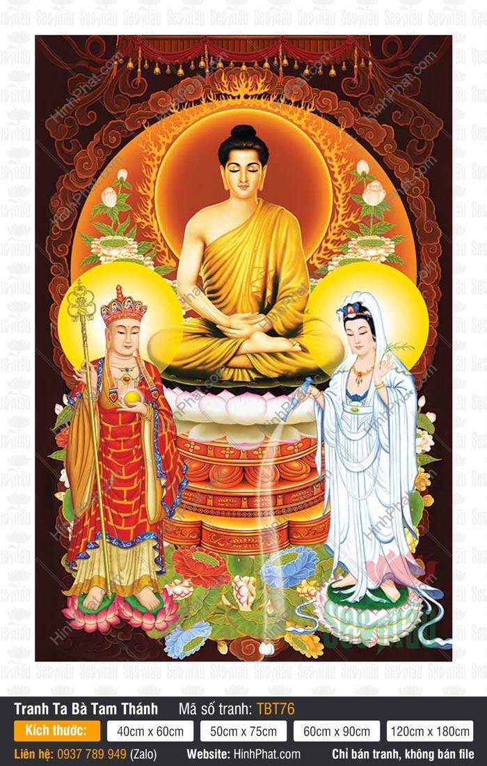 Ta Bà Tam Thánh TBT76 Ta Bà Tam Thánh TBT76 phác họa ba vị thánh ngự liên hoa viền cổ kính