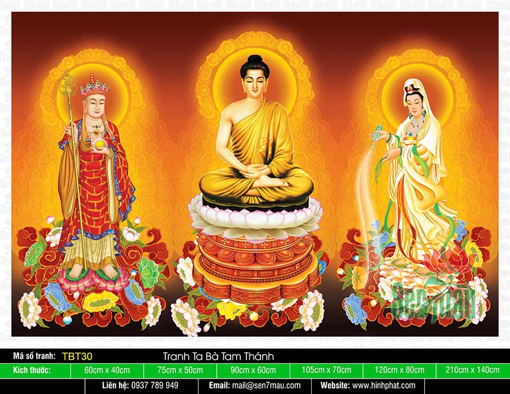 Tranh Sa Bà Tam Thánh - Phật Thích Ca Quan Âm Bồ Tát Địa Tạng Bồ Tát TBT30