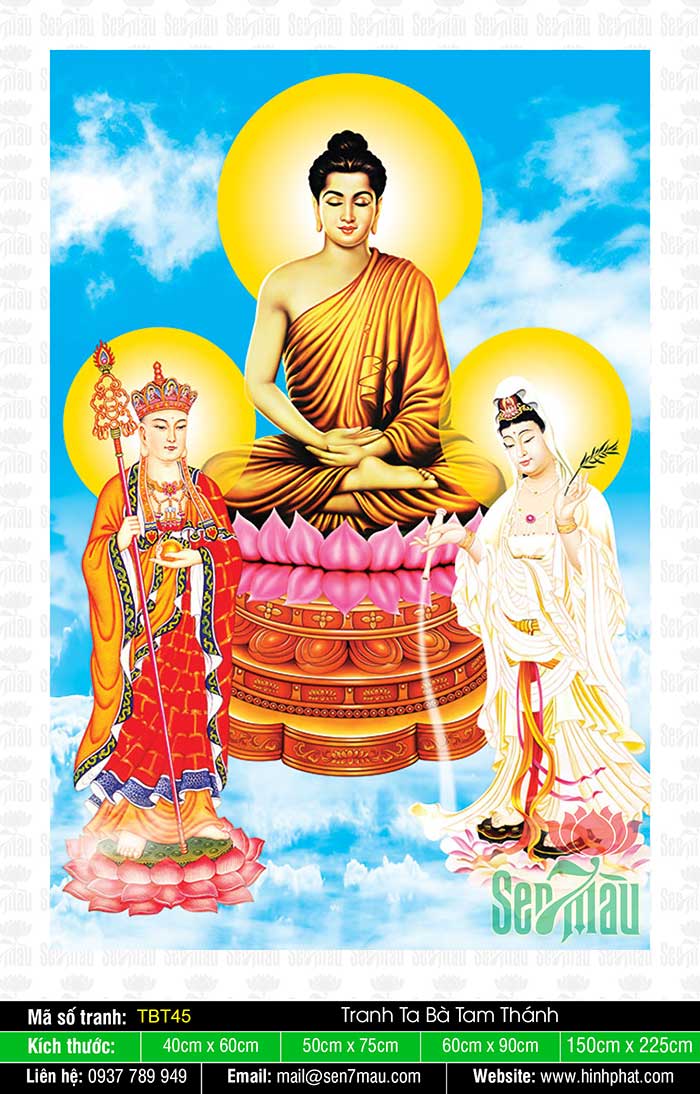Tranh Sa Bà Tam Thánh - Phật Thích Ca Quan Âm Bồ Tát Địa Tạng Bồ Tát TBT45