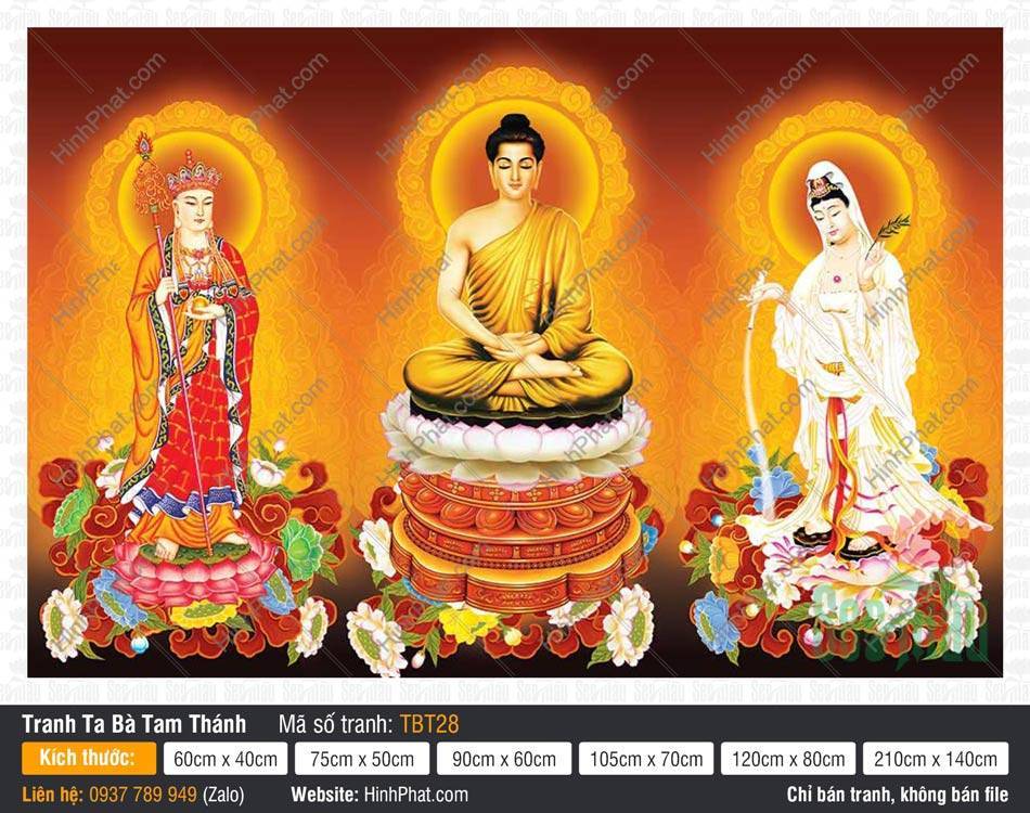 Tranh Ta Bà Tam Thánh, Sa Bà Tam Thánh TBT28 Tranh Ta Bà Tam Thánh TBT28 khắc họa Đức Thích Ca ngự tòa sen trắng