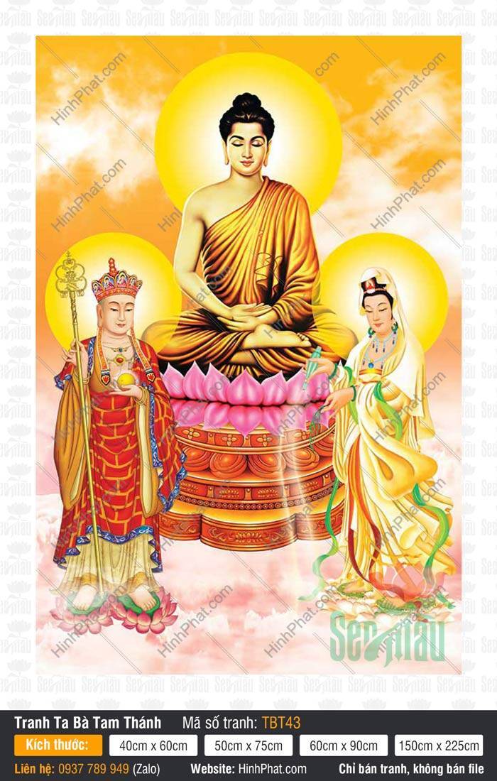 Tranh Ta Bà Tam Thánh, Sa Bà Tam Thánh TBT43 Tranh Ta Bà Tam Thánh TBT43 họa hình Đức Phật Thích Ca cùng hai đại Bồ Tát