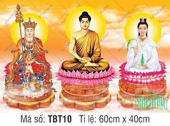 Hình Sa Bà Tam Thánh TBT10, Ba Vị Đức Phật Ngự Tòa Sen Chân Đế Vàng