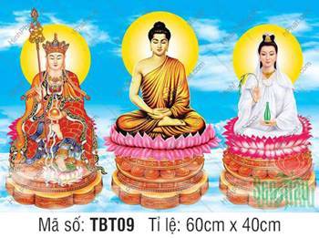 Hình Ta Bà Tam Thánh TBT09, Ba Vị tòa sen nền mây trời