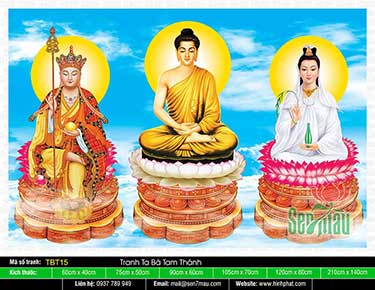 Tranh Sa Bà Tam Thánh - Phật Thích Ca Quan Âm Bồ Tát Địa Tạng Bồ Tát TBT15
