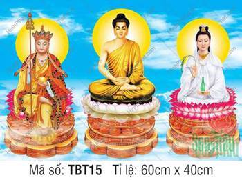 Tranh Sa Bà Tam Thánh TBT15, tôn diện từ bi rực rỡ hào quang