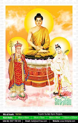 Tranh Sa Bà Tam Thánh - Phật Thích Ca Quan Âm Bồ Tát Địa Tạng Bồ Tát TBT60