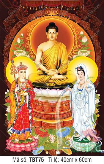 Tranh Sa Bà Tam Thánh TBT75, tà bạch y điểm xanh thanh tao Tranh Sa Bà Tam Thánh TBT75, tà bạch y điểm xanh thanh tao