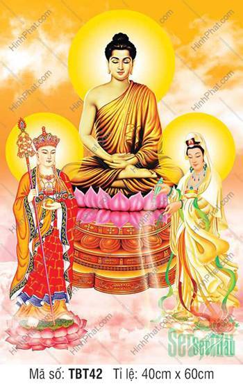 Tranh Sa Bà Tam Thánh TBT42, sắc y vàng cam trang nghiêm Tranh Sa Bà Tam Thánh TBT42, sắc y vàng cam trang nghiêm
