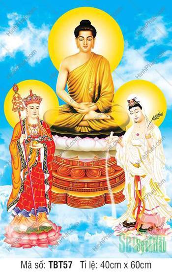 Tranh Sa Bà Tam Thánh TBT57, nền mây trời xanh thanh khiết Tranh Sa Bà Tam Thánh TBT57, nền mây trời xanh thanh khiết