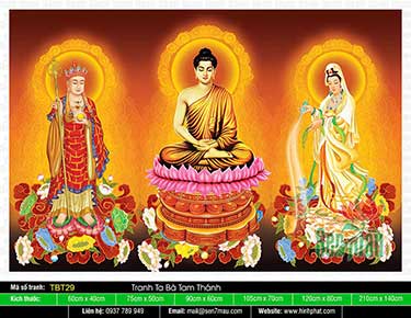Tranh Ta Bà Tam Thánh - Phật Thích Ca Quan Âm Bồ Tát Địa Tạng Bồ Tát TBT29
