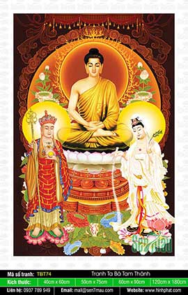Tranh Ta Bà Tam Thánh - Phật Thích Ca Quan Âm Bồ Tát Địa Tạng Bồ Tát TBT74