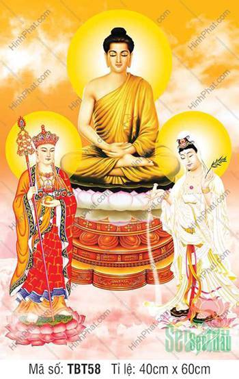 Tranh Ta Bà Tam Thánh, Sa Bà Tam Thánh TBT58, nền mây vàng ấm áp Tranh Ta Bà Tam Thánh, Sa Bà Tam Thánh TBT58, nền mây vàng ấm áp
