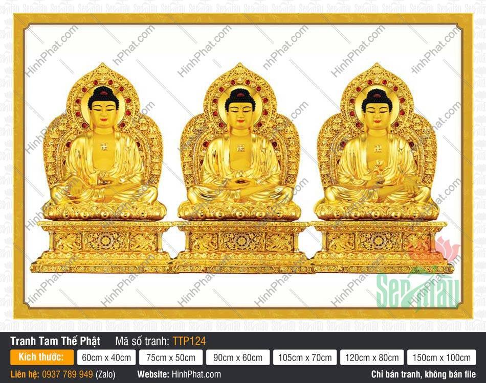 Hình Tam Thế Chư Phật TTP124 Hình Tam Thế Chư Phật TTP124 họa ba vị Phật giả phù điêu vàng ròng
