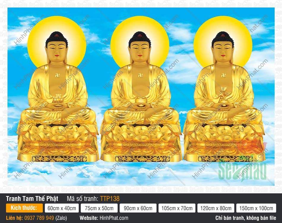 Tam Thế Phật Size Lớn TTP138 Tam Thế Phật Size Lớn TTP138 sắc vàng kim rực rỡ giữa trời xanh mây trắng