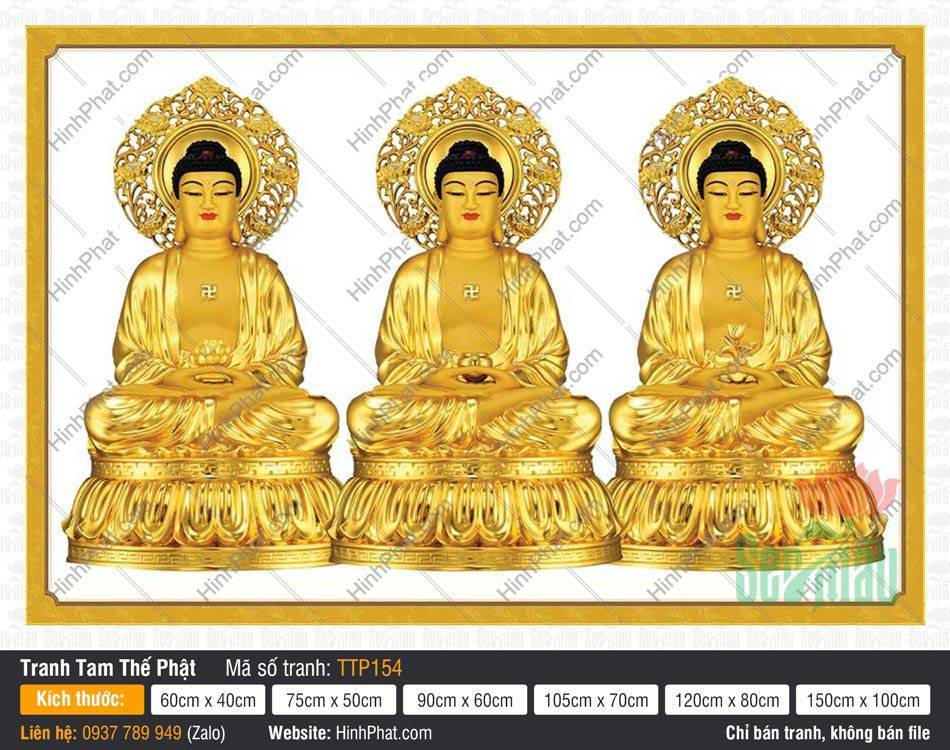 Tam Thế Phật đẹp TTP154 Tam Thế Phật đẹp TTP154 ngự tòa sen vàng hào quang ren hoa văn tinh xảo