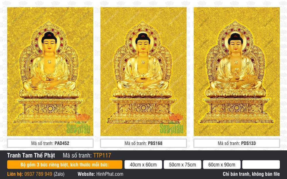 Tam Thế Phật đẹp nhất TTP117 Tam Thế Phật đẹp nhất TTP117 với toàn thân sắc vàng kim ngự trên tòa sen
