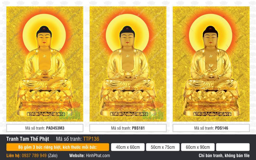 Tam Thế Phật đẹp nhất TTP136 Tam Thế Phật đẹp nhất TTP136 nổi bật với vòng hào quang đỏ tròn rực rỡ trên tòa sen vàng