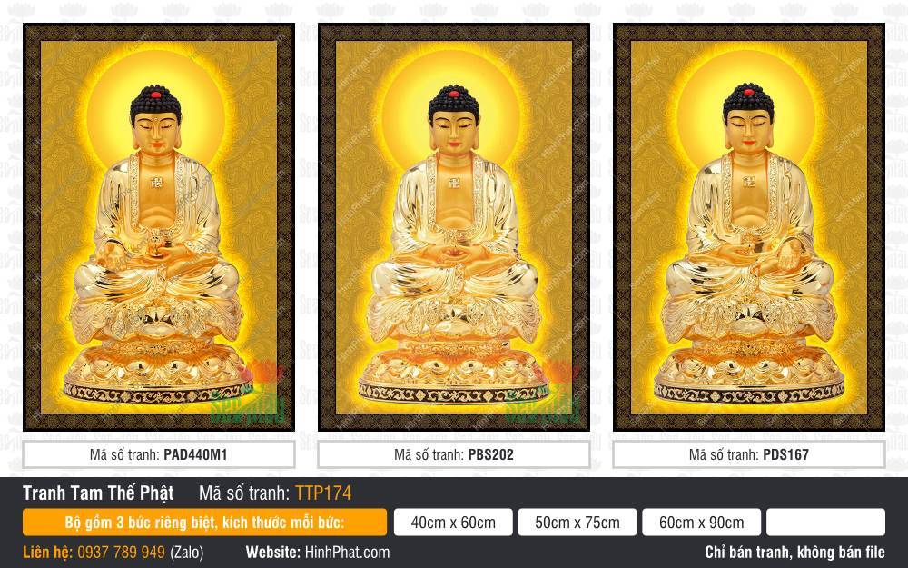 Tam Thế Phật đẹp nhất TTP174 Tam Thế Phật đẹp nhất TTP174 tỏa sắc vàng hoàng kim cùng hào quang tròn rực rỡ