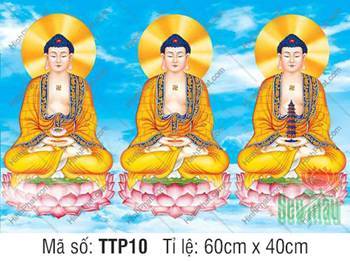 Hình Tam Thế Chư Phật TTP10, ba vị Phật ngự trời xanh mây trắng