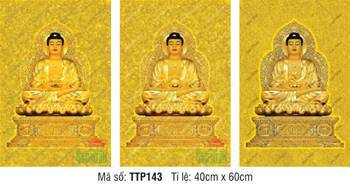 Hình Tam Thế Chư Phật TTP143, bộ ba bức họa nền gấm vàng sa