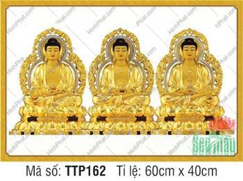 Hình Tam Thế Chư Phật TTP162, bộ ba vị sắc vàng bệ đế liền dải