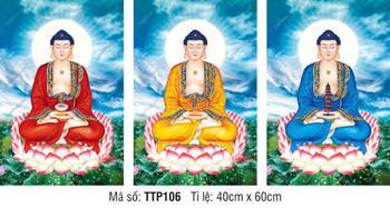Hình Tam Thế Phật Size Lớn TTP106, ba màu áo khoác trang nghiêm