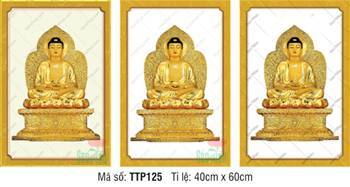 Hình Tam Thế Phật Size Lớn TTP125, rực rỡ sắc vàng nền kem