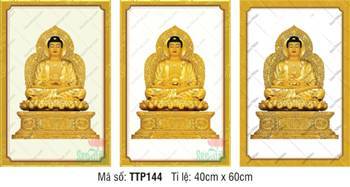 Hình Tam Thế Phật Size Lớn TTP144, bộ ba bức rời sắc vàng kim