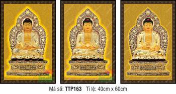 Hình Tam Thế Phật Size Lớn TTP163, rực rỡ nét vàng gấm cổ điển